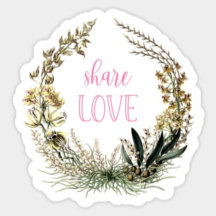 Floral Botanical Wreath with Love Text Sticker